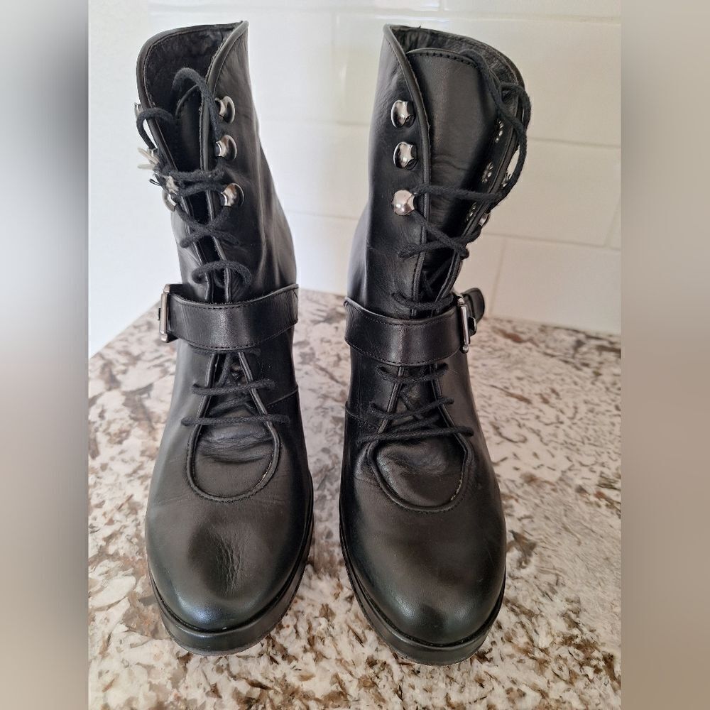 Surface to Air Anthropologie  Black leather wedge‎ boots size 38
